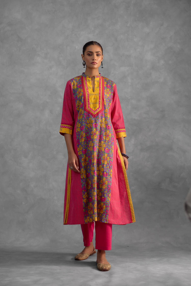 Rozana Kurta Turquoise Blue Yellow (Set of 3) (9839483650347)