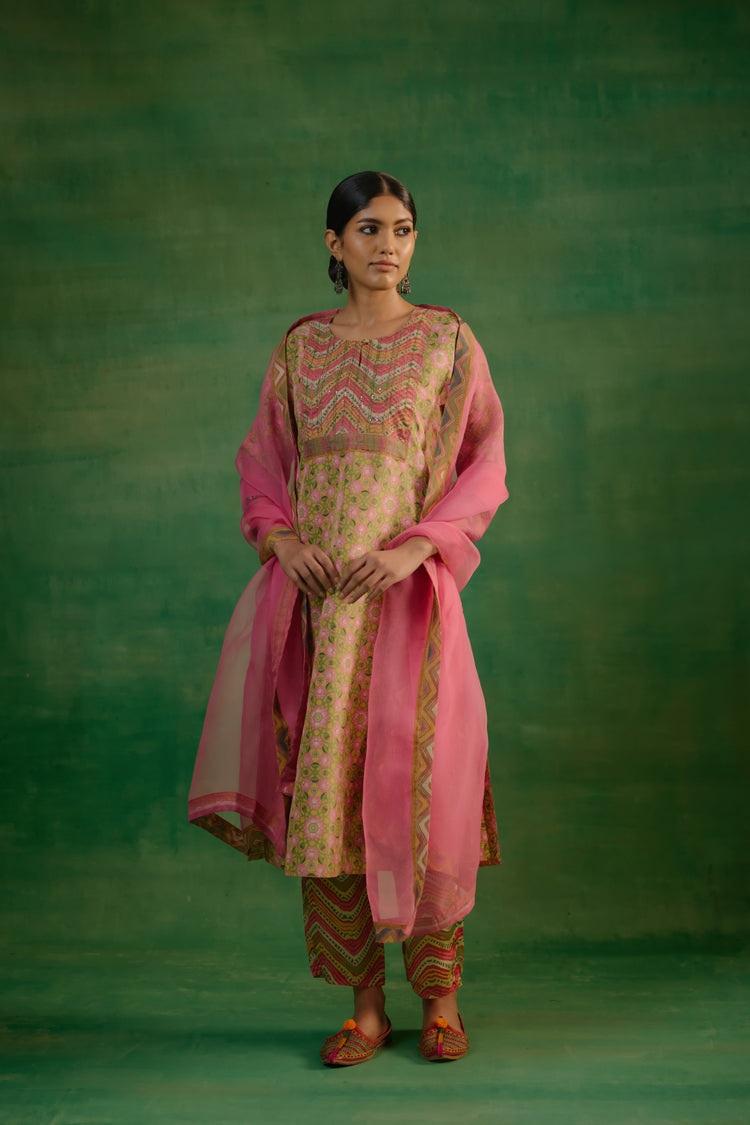 Rozana Embroidered Kurta Yellow Pink (9819240366379)
