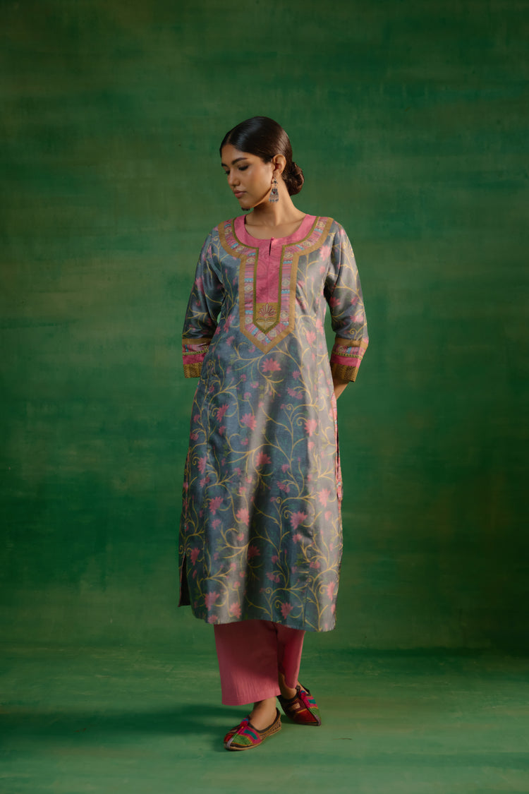 Rozana Kurta Grey Peach (9819262517547)