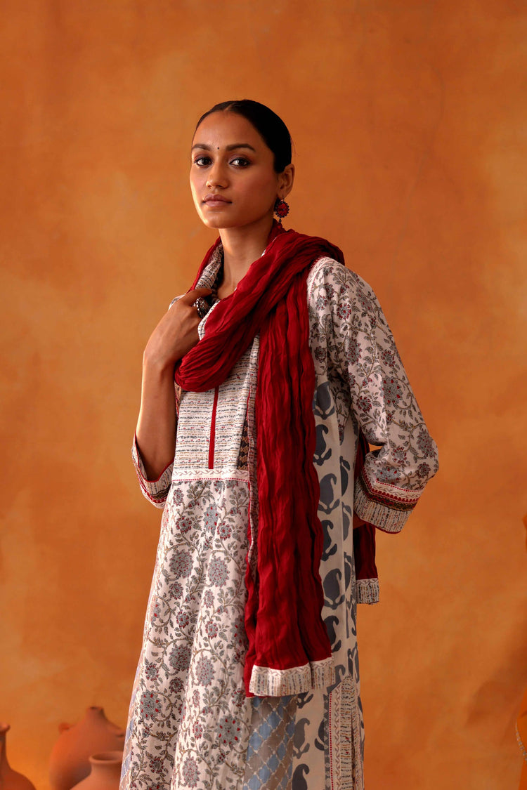 Rozana Cotton Crinkled Dupatta Maroon (8497139122475)
