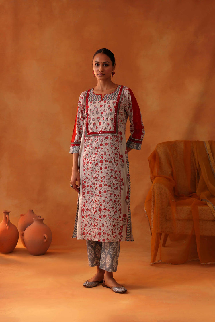 Elina Kurta Light Grey Orange (8439379263787)