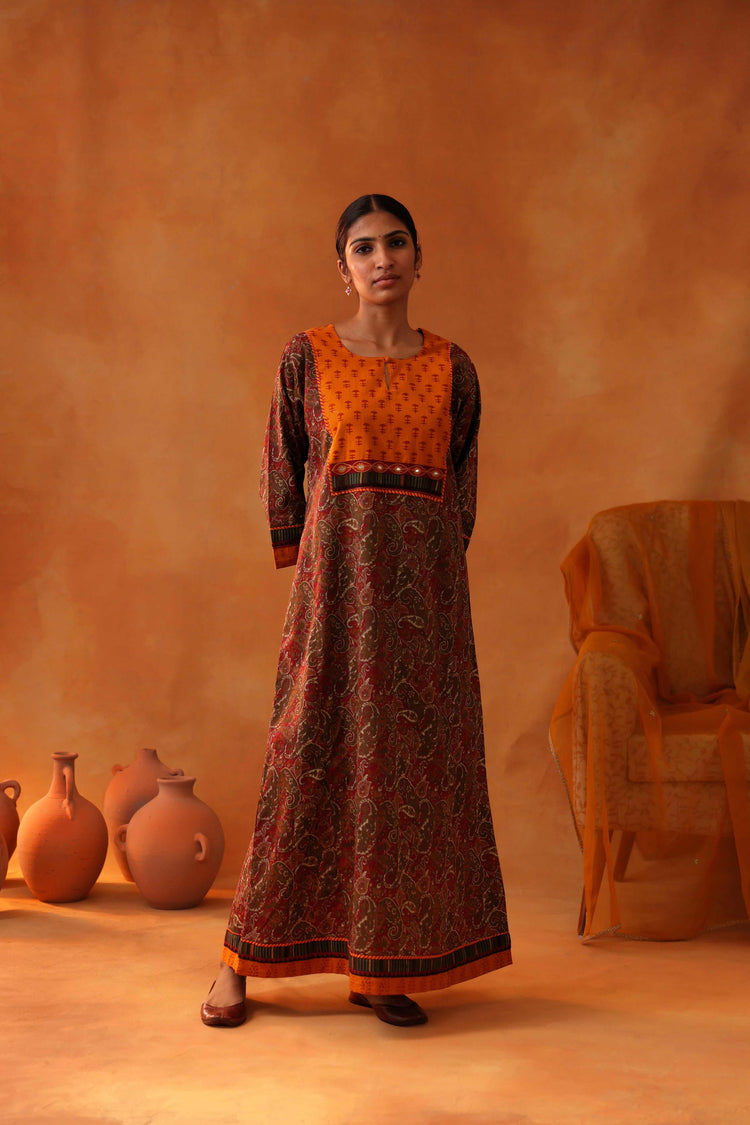 Yoke Caftan Maroon Mustard (8439329292587)