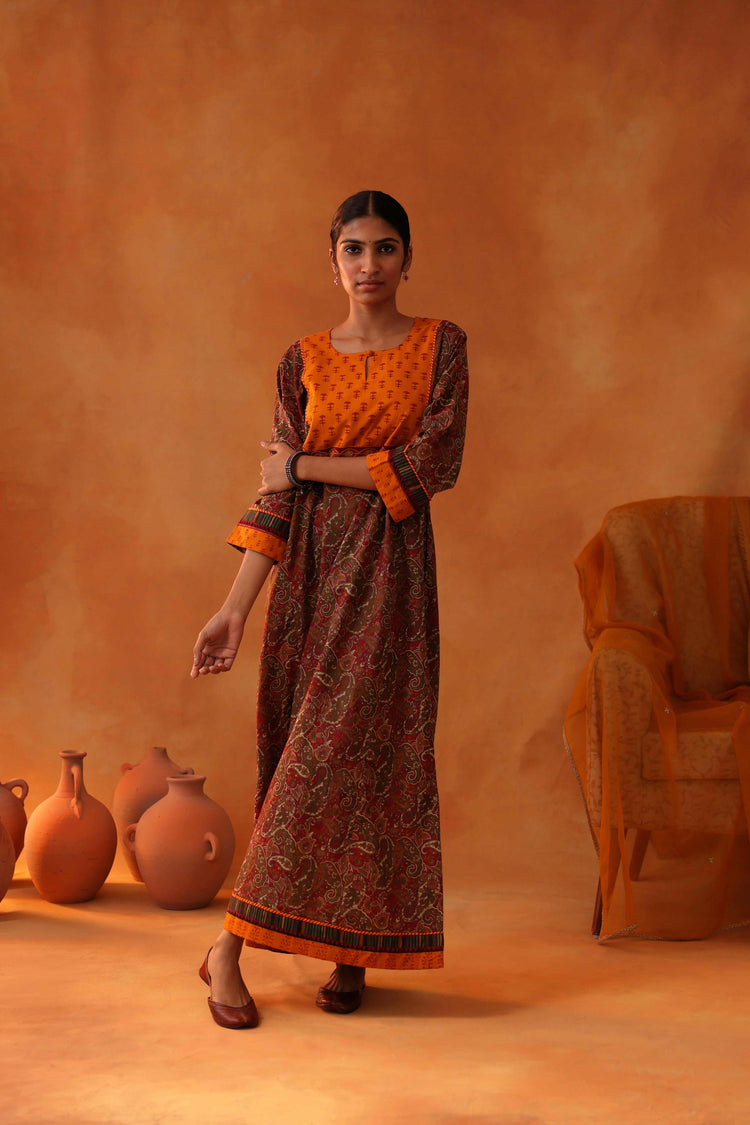 Yoke Caftan Maroon Mustard (8439329292587)