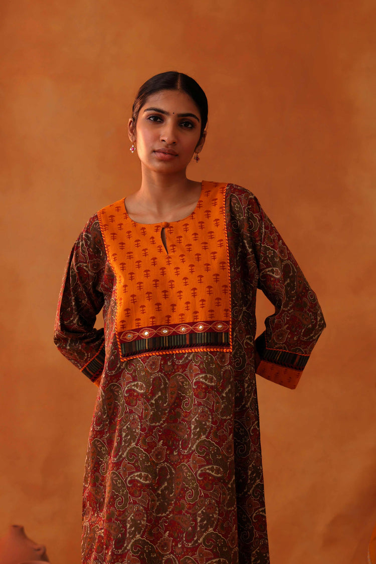 Yoke Caftan Maroon Mustard (8439329292587)