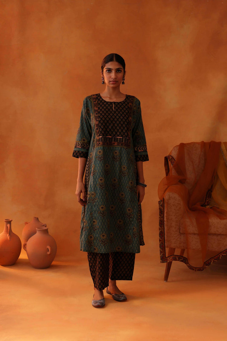 Yoke Kurta Teal Mehendi Green (8439356653867)