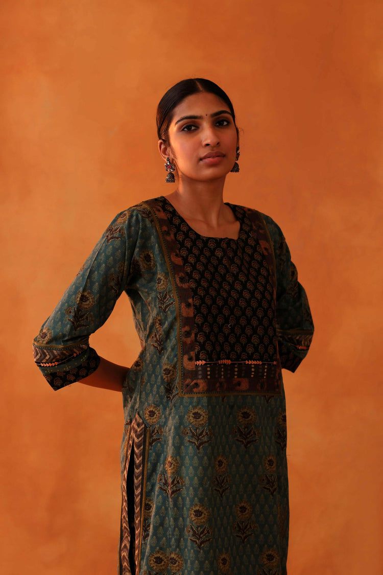 Yoke Kurta Teal Mehendi Green (8439356653867)