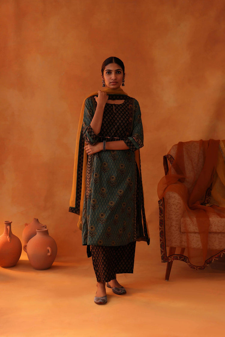 Yoke Kurta Teal Mehendi Green (8439356653867)