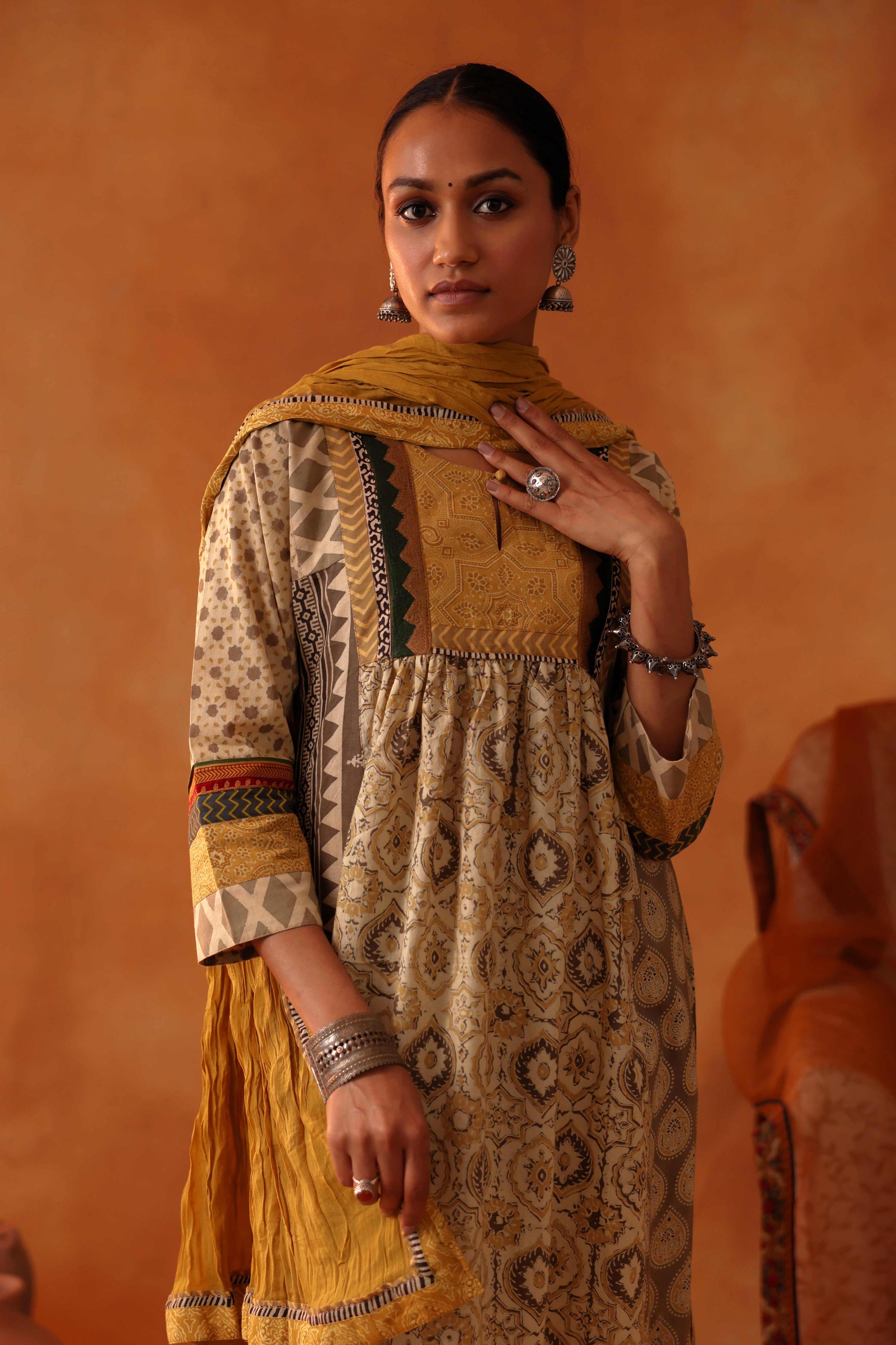 Rozana Cotton Crinkled Dupatta Ochre (8497140498731)
