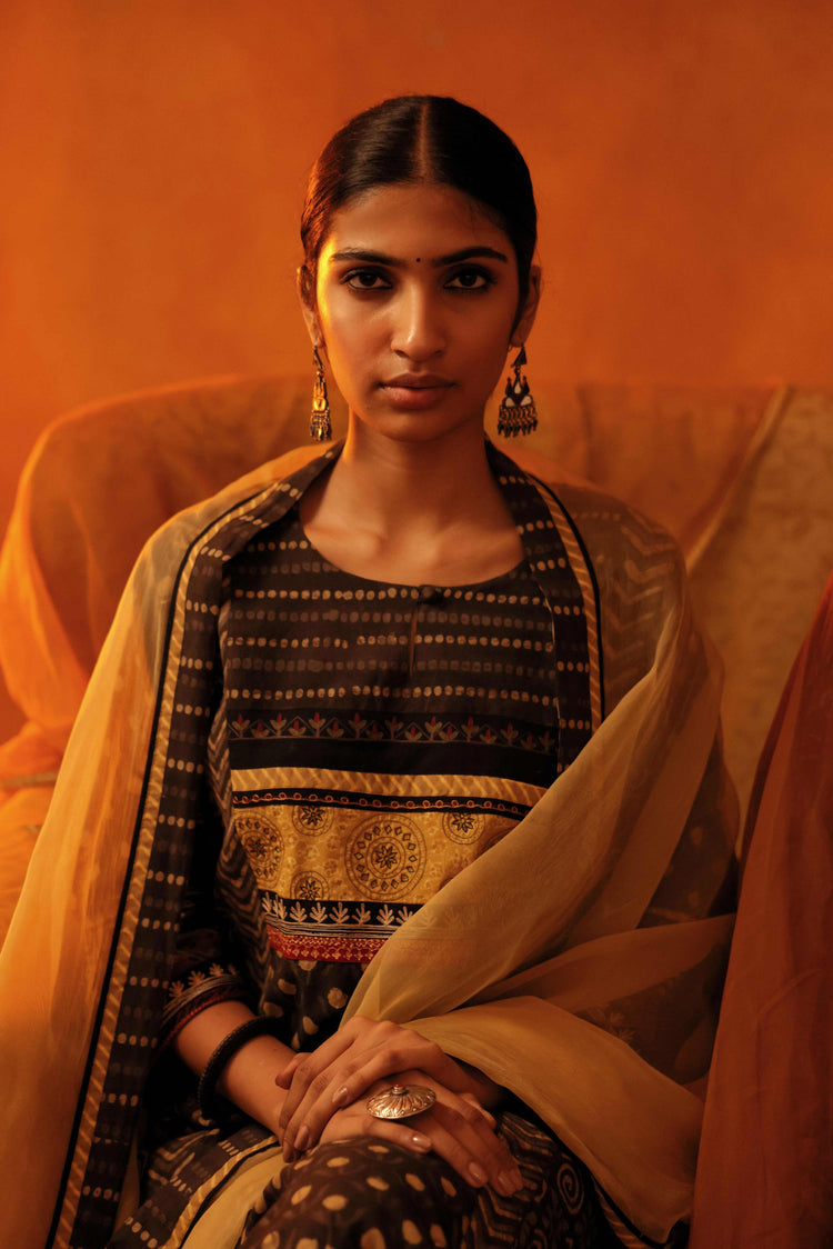 Afreen Kurta Dark Grey Ochre (8439345479979)