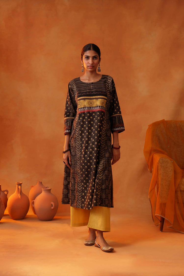 Afreen Kurta Dark Grey Ochre (8439345479979)