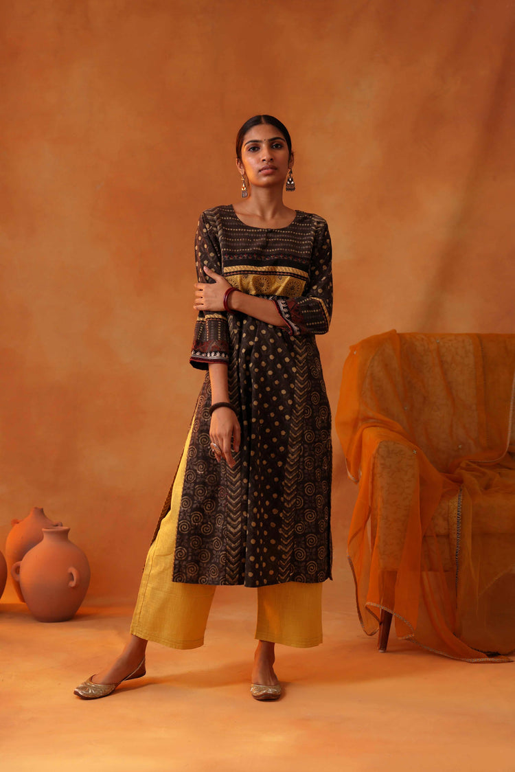Afreen Kurta Dark Grey Ochre (8439345479979)