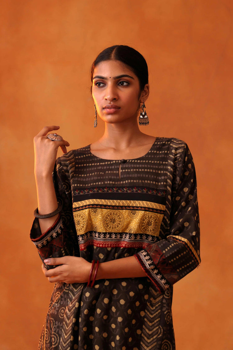 Afreen Kurta Dark Grey Ochre (8439345479979)