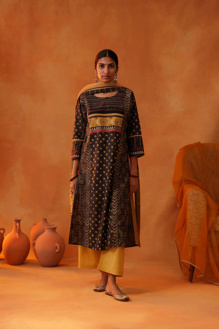 Afreen Kurta Dark Grey Ochre (8439345479979)