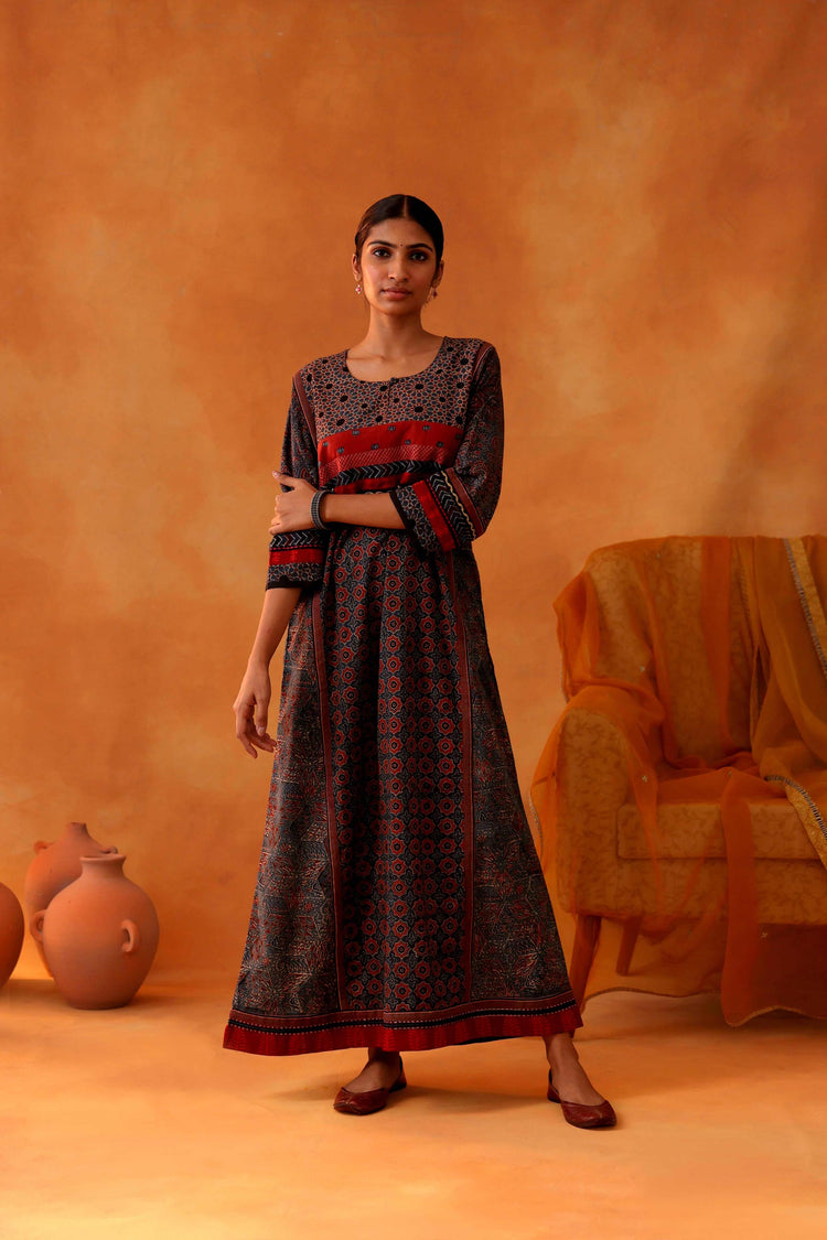 Afreen Caftan Indigo Rust (8439321362731)