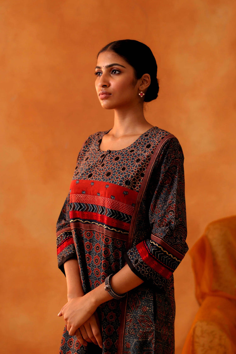 Afreen Caftan Indigo Rust (8439321362731)