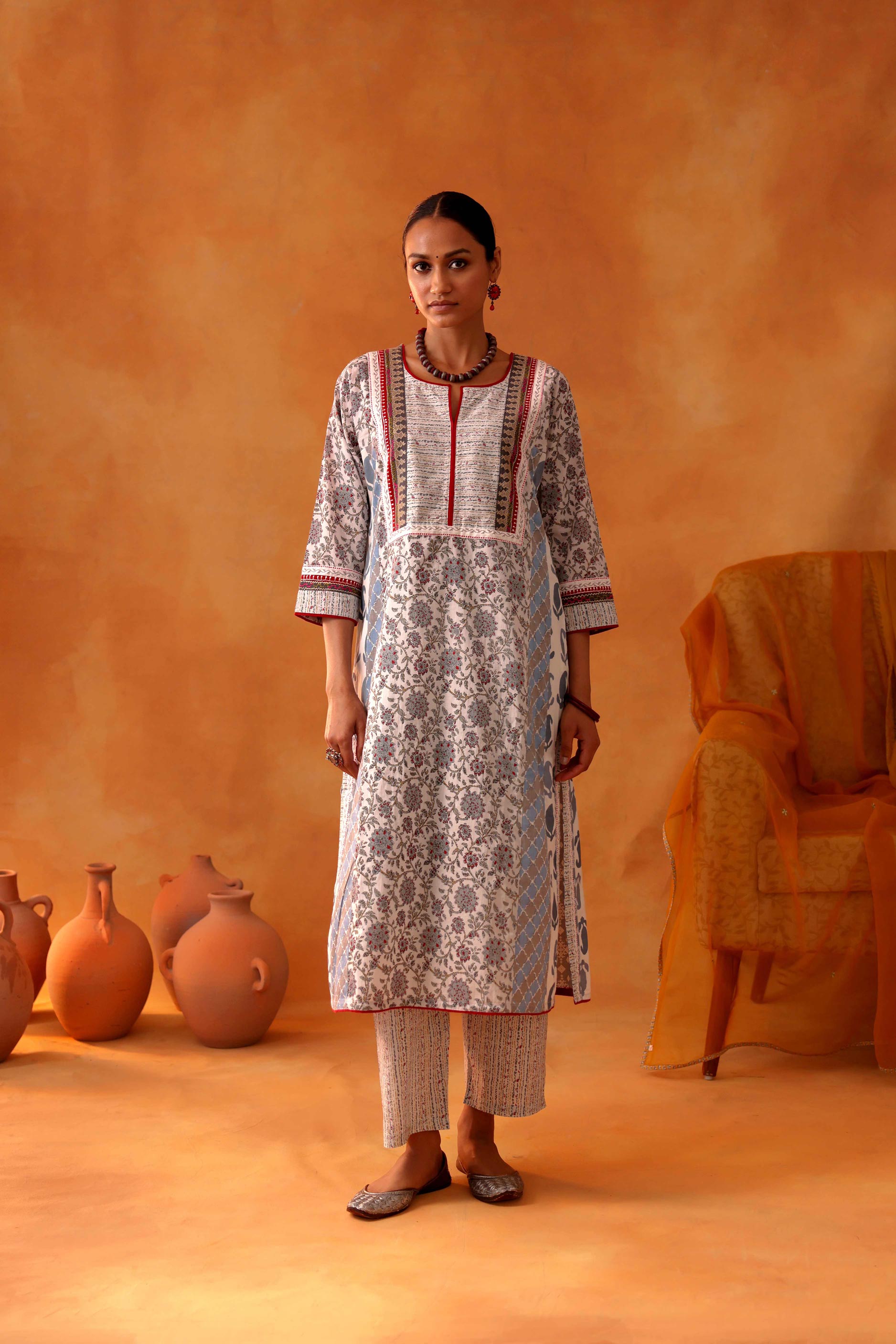 Choga Kurta White Grey (8439352426795)