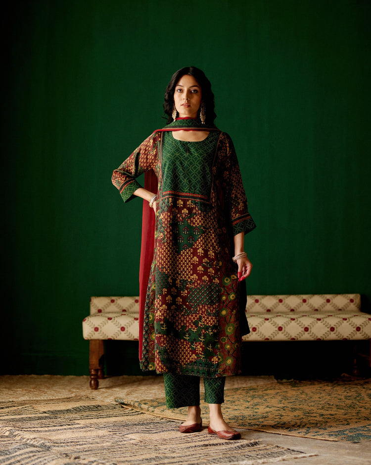 Choga Kurta Bottle Green Maroon (8828213133611)