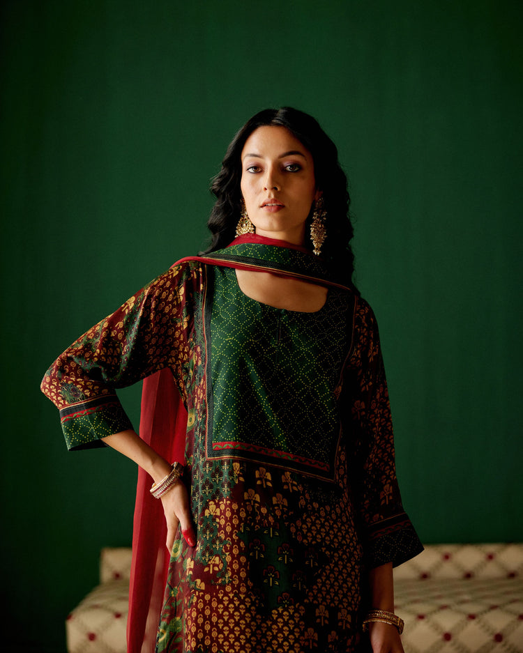 Choga Kurta Bottle Green Maroon (8828213133611)