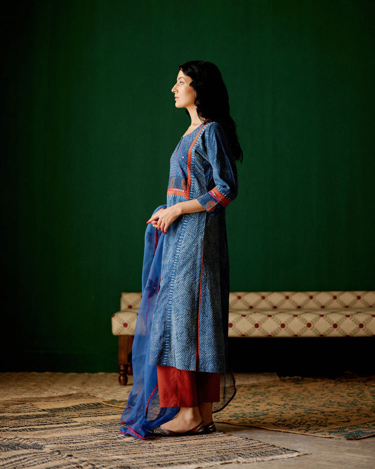 Yoke Kurta Indigo White (8828288631083)