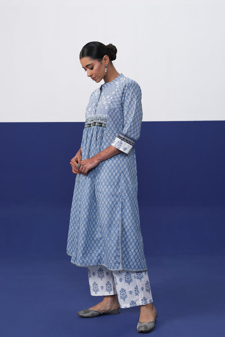 Banjara Cotton Printed Kurta Light Blue