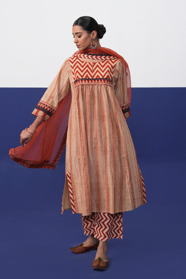 Banjara Cotton Printed Kurta Beige Rust