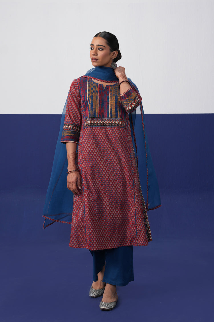 Dienne Cotton Printed Kurta Maroon