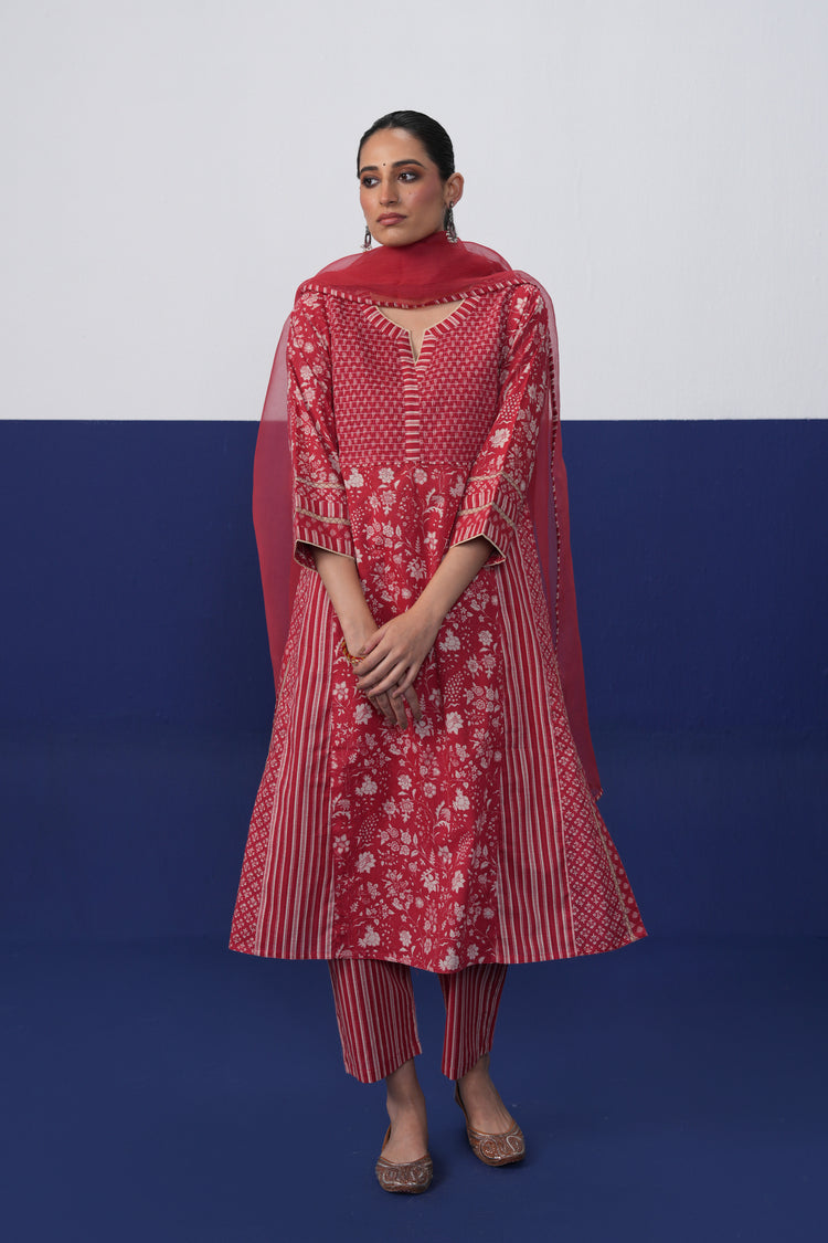 Tulsi Cotton Printed Kurta Red