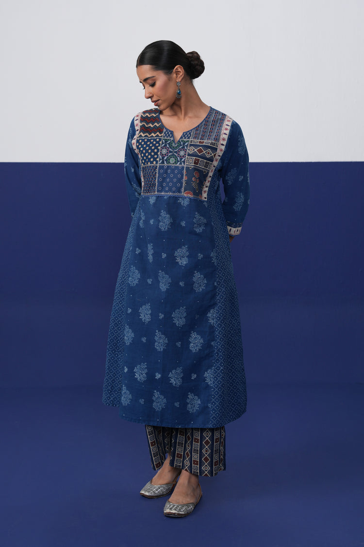 Dienne Cotton Printed Kurta Indigo