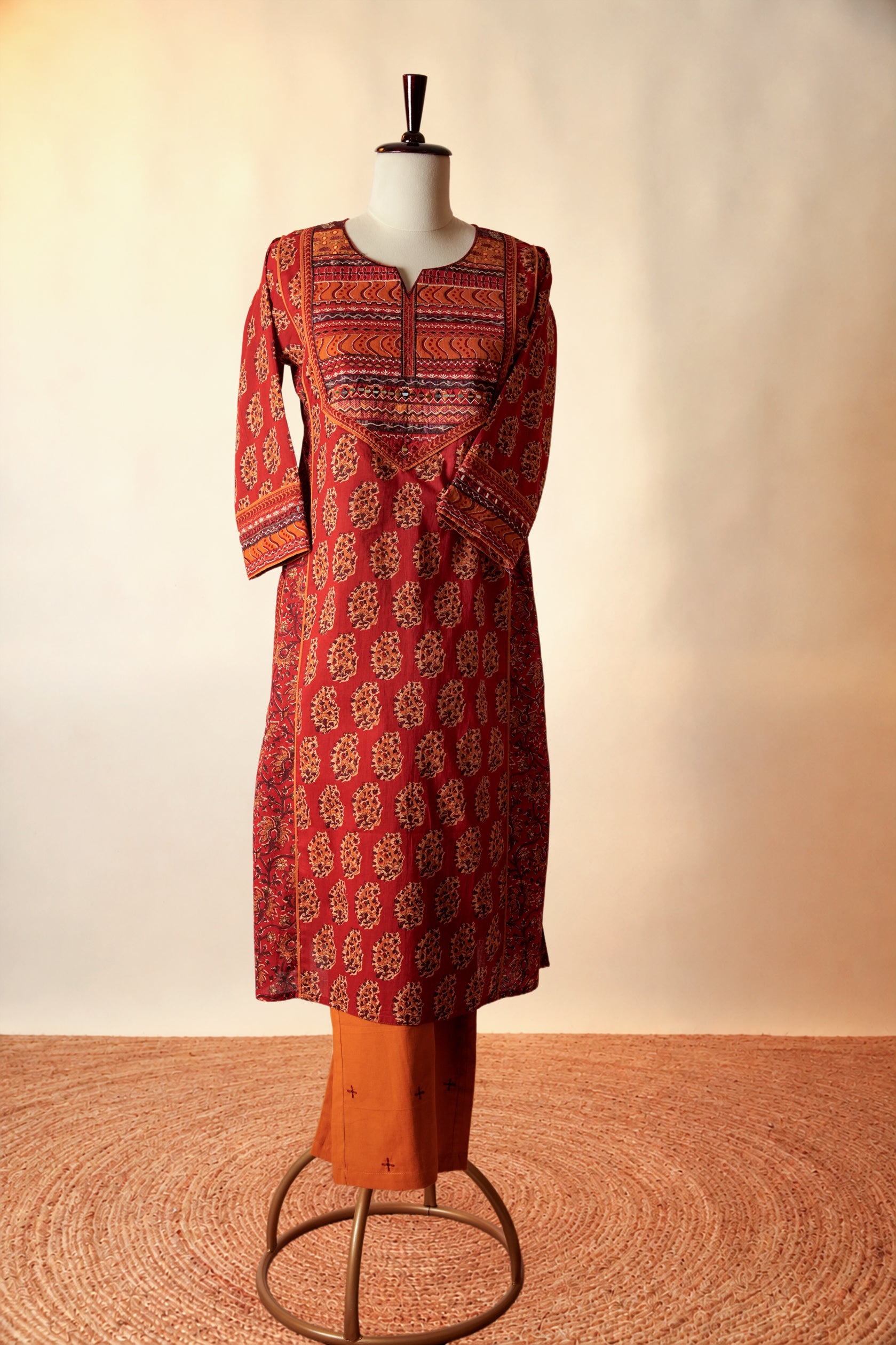 Rozana Embroidered Straight Pant Mustard