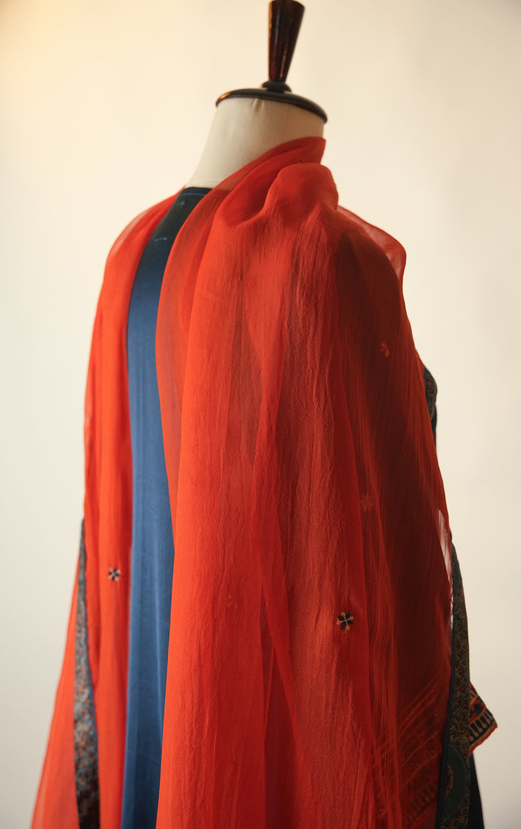 Medh Embroidered Treated Chiffon Dupatta Rust