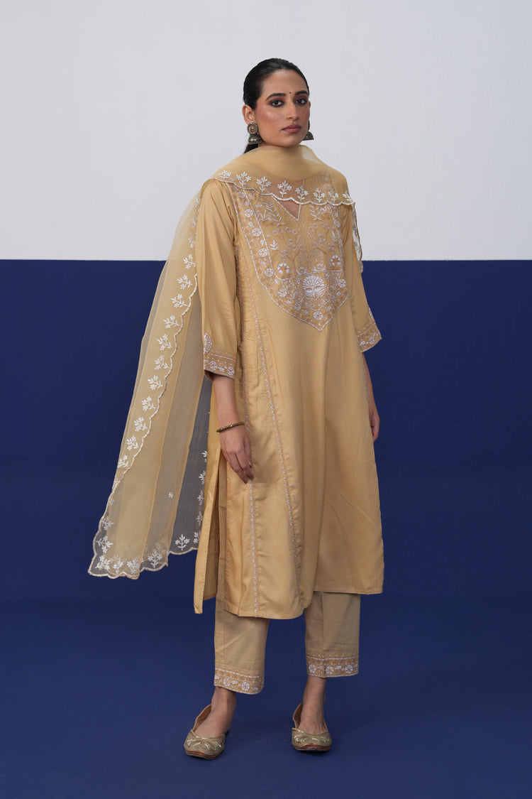Tulsi Cotton Silk Kurta Beige