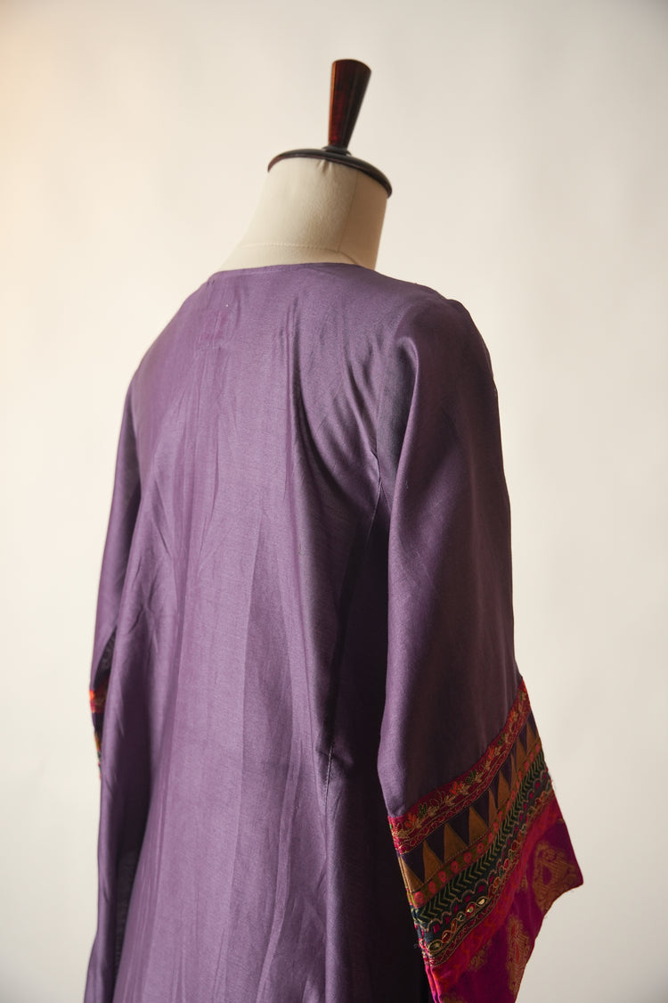 Tara Embroidered Chanderi Kaftan Kurta Purple