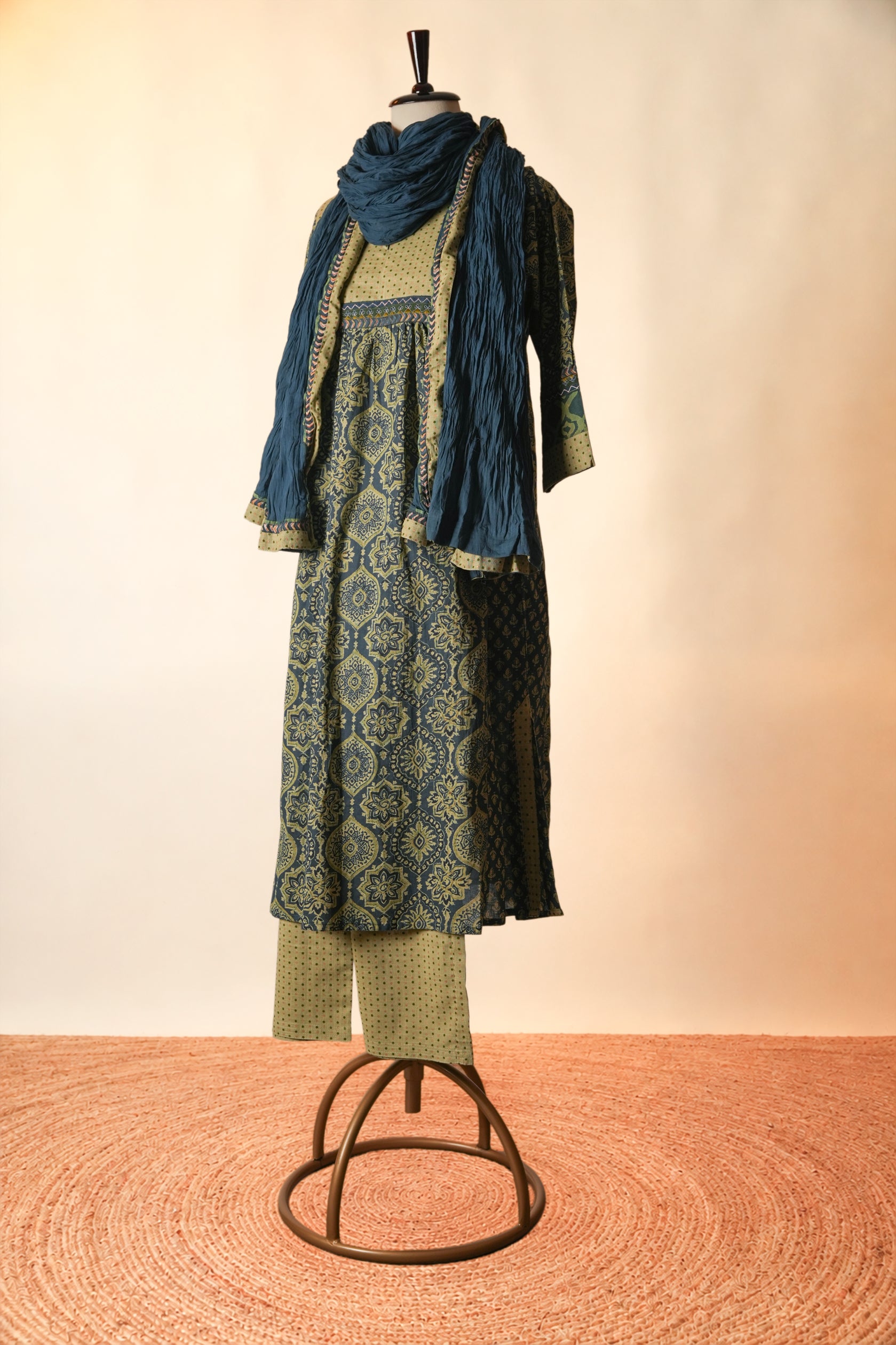 Rozana Straight Cotton Slub Pant Pista Green