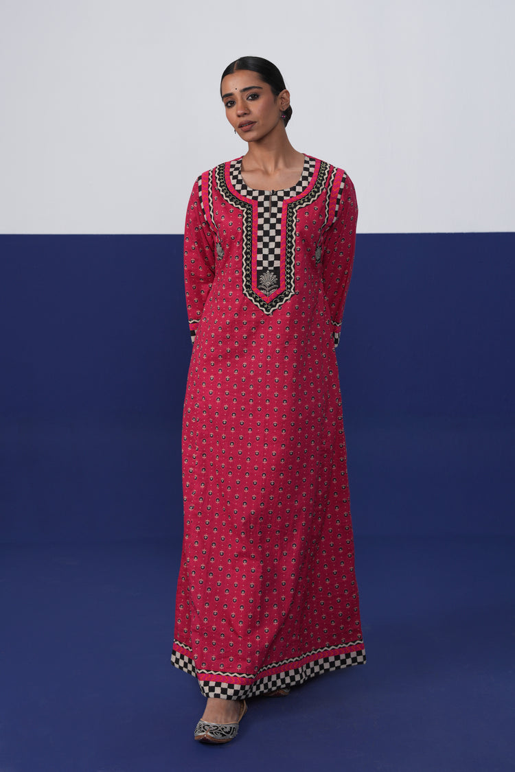 Rozana Cotton Printed Caftan Hot Pink