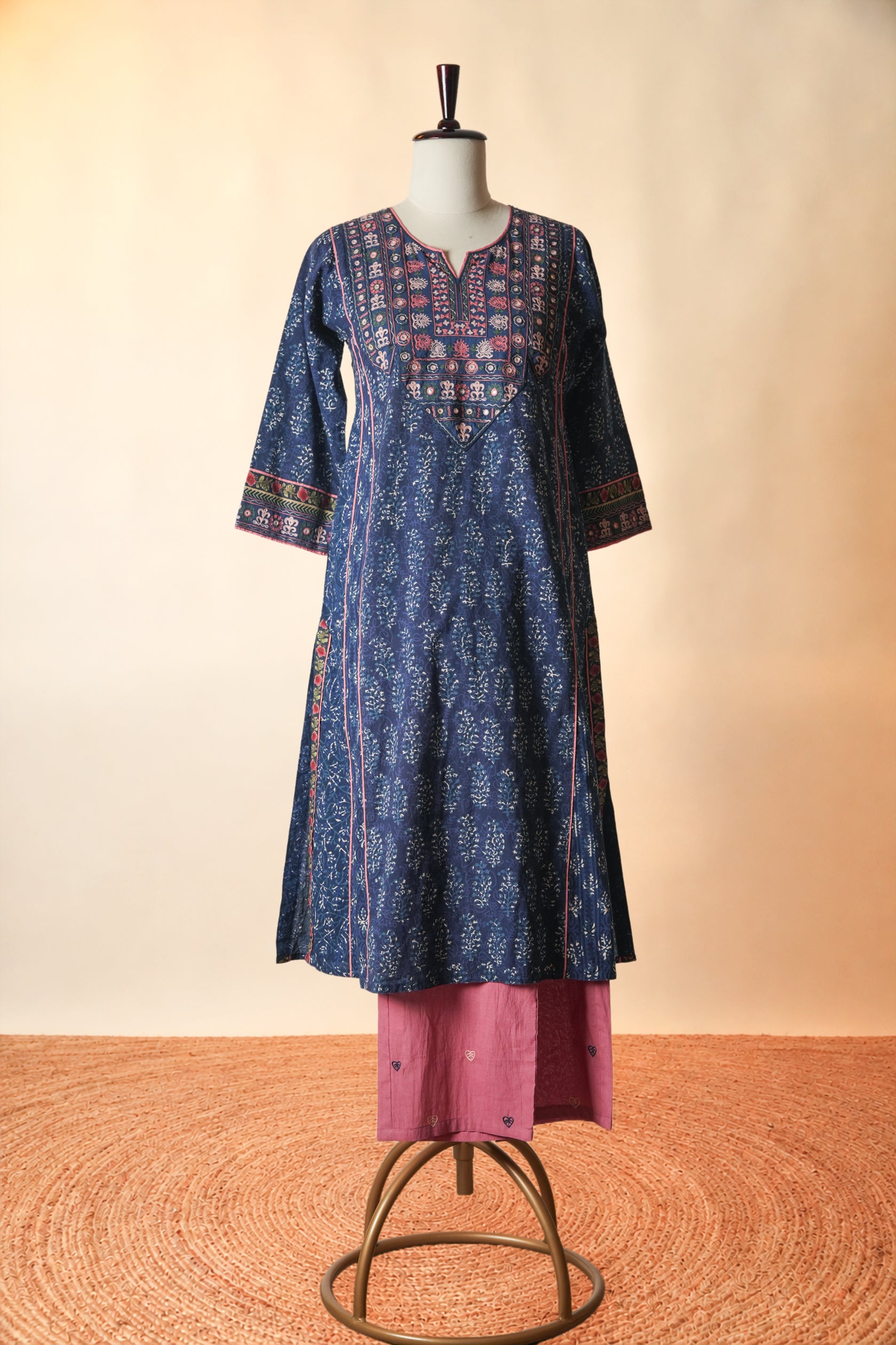 Rozana Embroidered Straight Pant Blush Pink