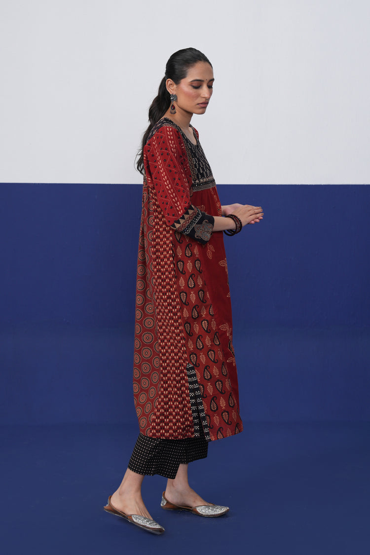 Banjara Cotton Ajrakh Printed Kurta Maroon