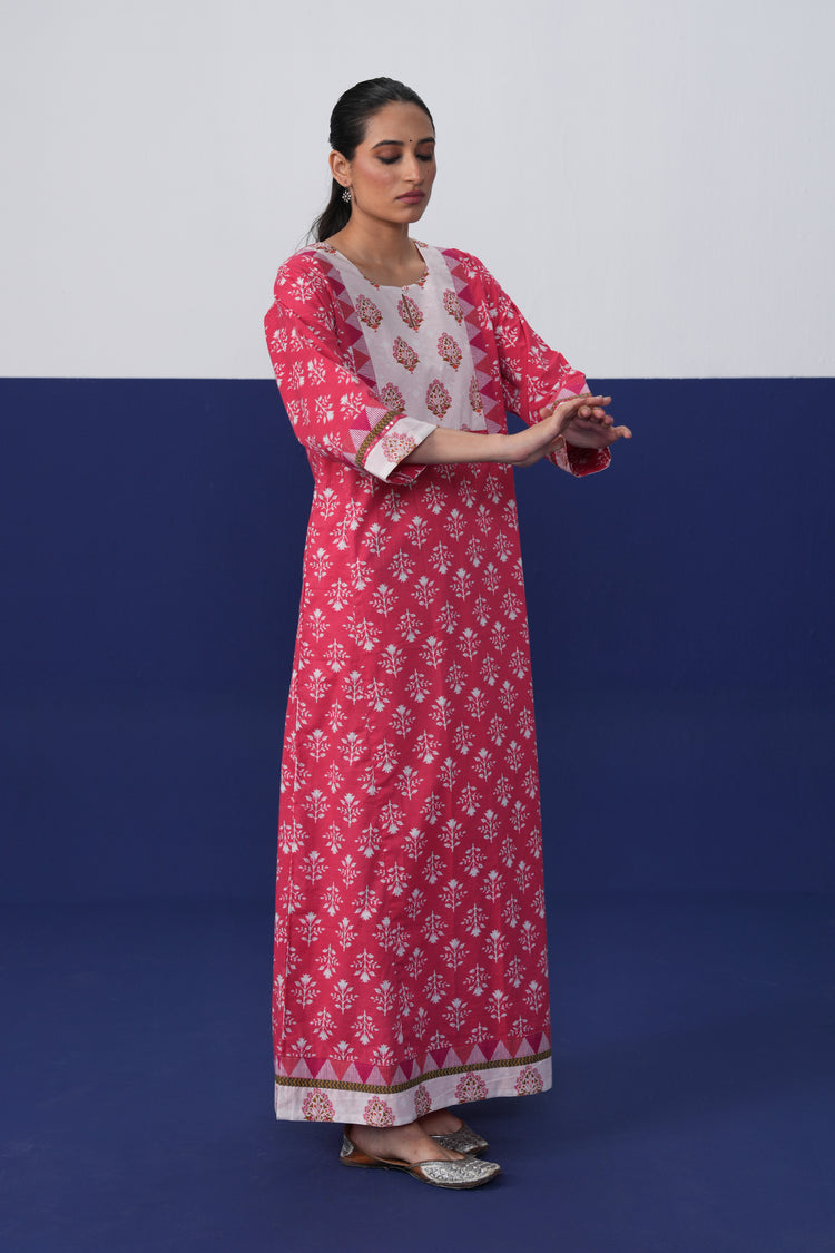 Rozana Cotton Printed Caftan Hot Pink