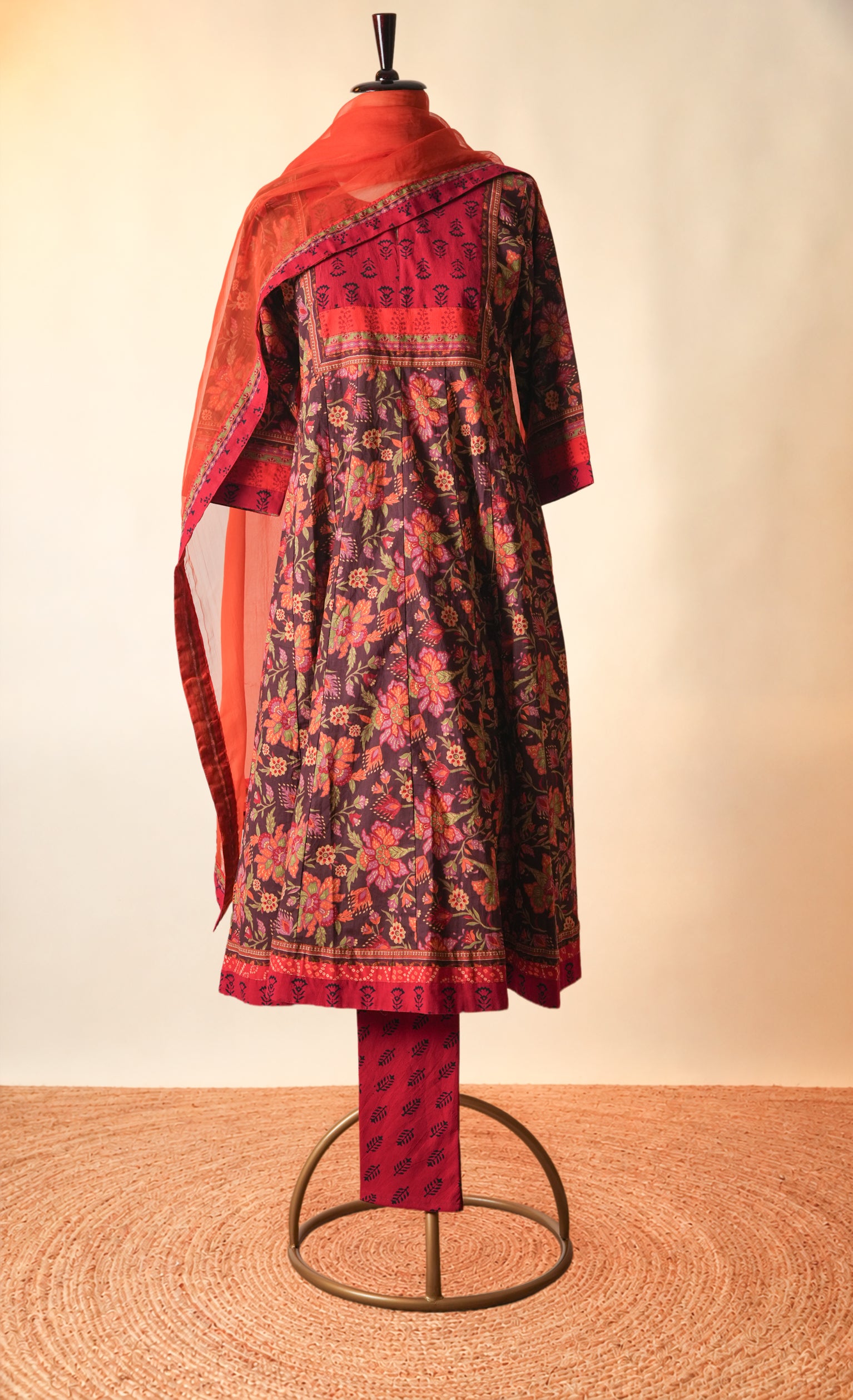 Rozana Cotton Printed Bottom Red