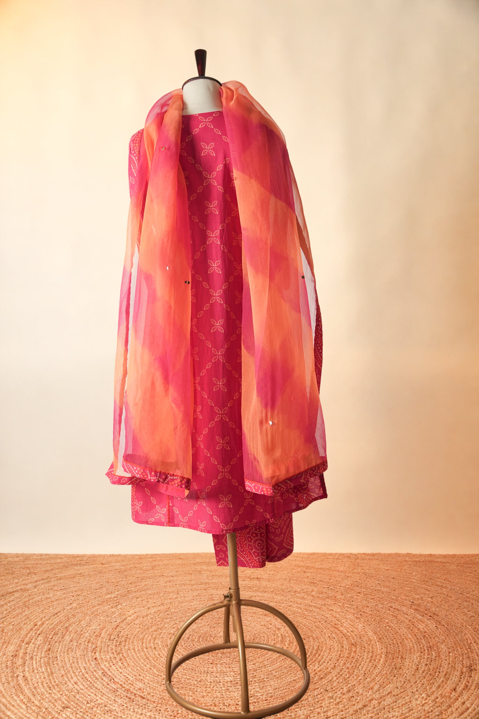 Medh Embroidered Treated Chiffon Dupatta Pink Orange