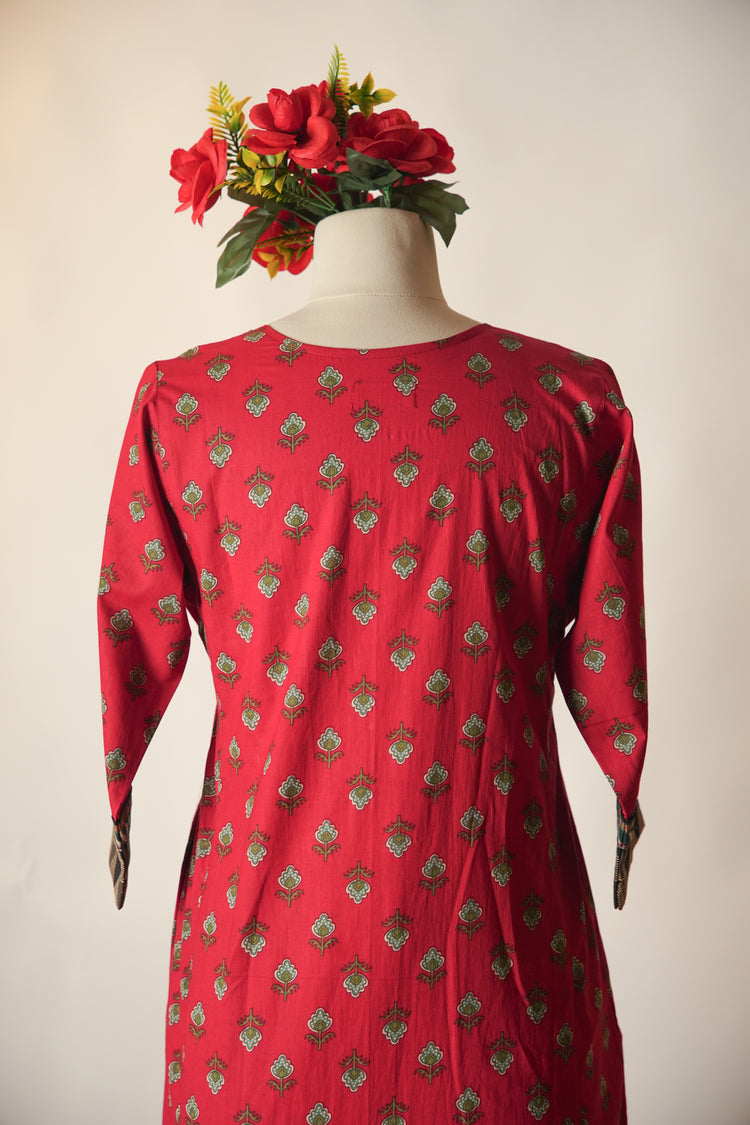 Rozana Printed Cotton Caftan Red