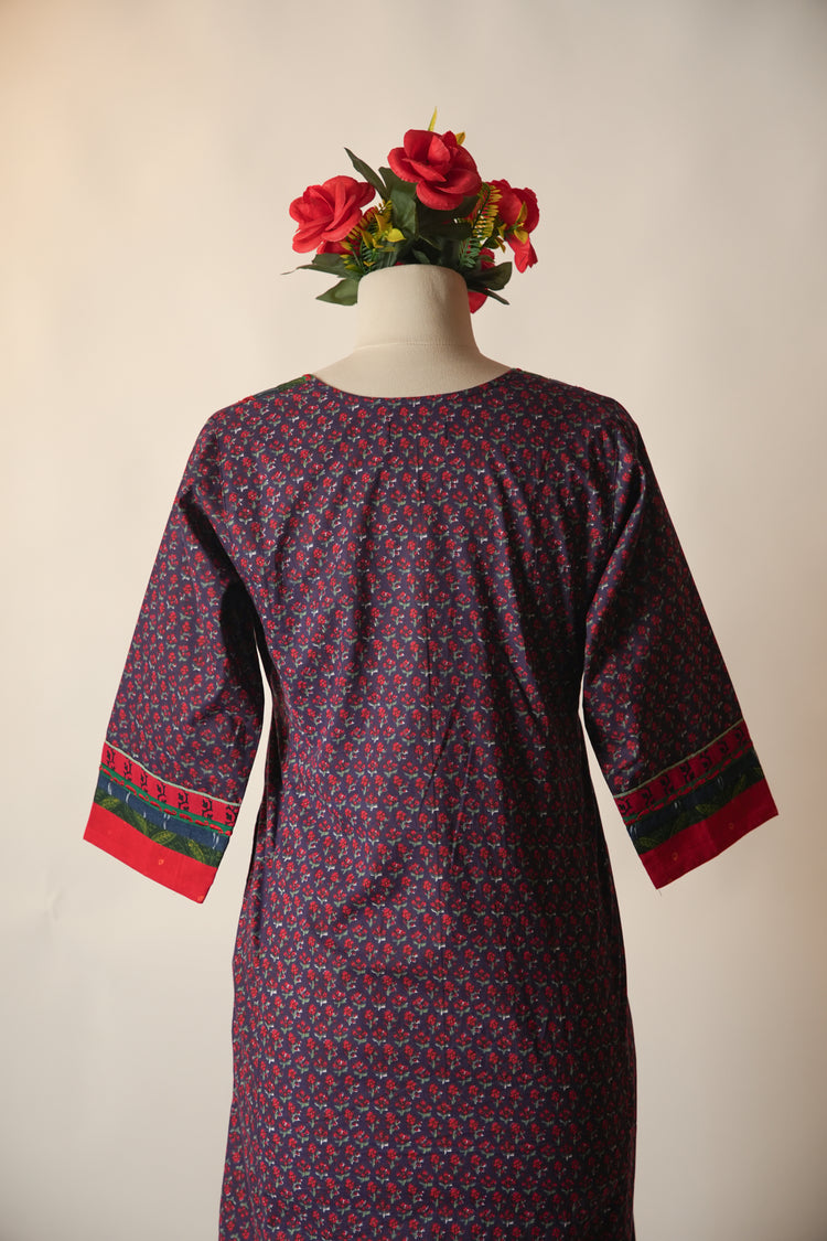 Rozana Printed Cotton Caftan Blue