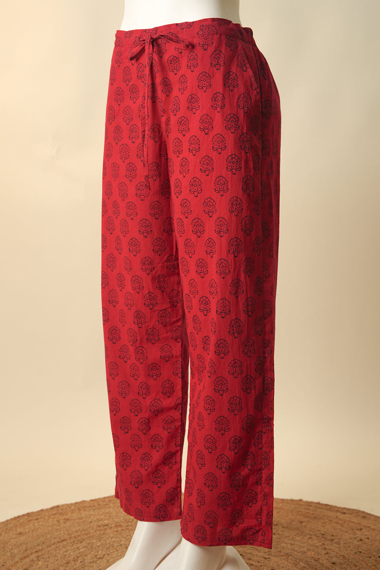 Rozana Hand Block Printed Pant Red