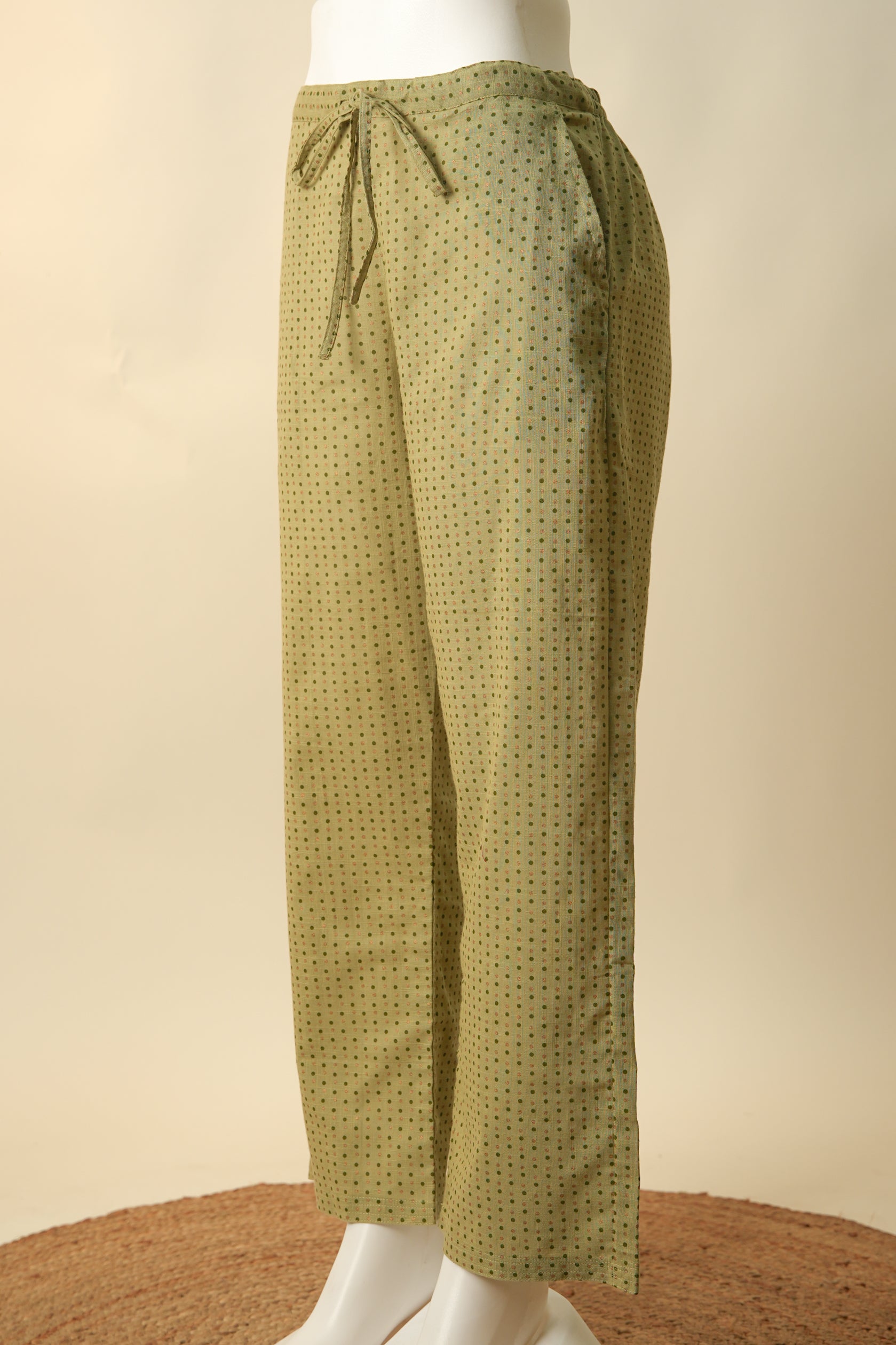 Rozana Straight Cotton Slub Pant Pista Green
