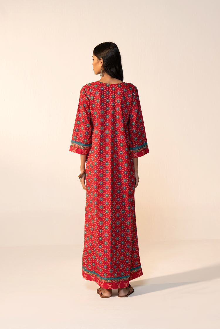 Rozana Cotton Printed Caftan Pink