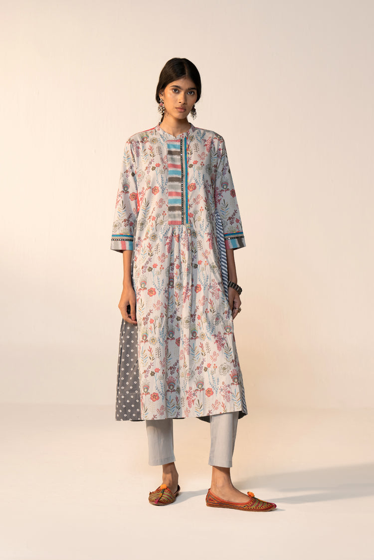 Mavi Cotton Printed Kurta Grey (Set Of 3)