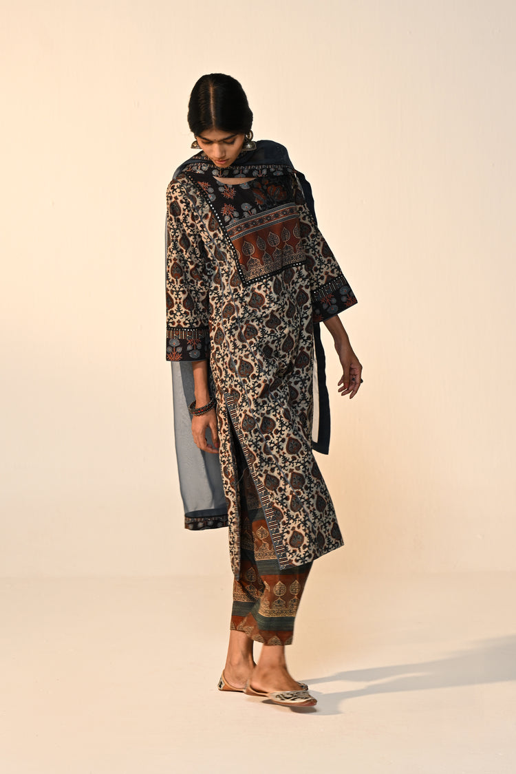 Tulsi Cotton Vanaspati Printed Kurta Stone Blue