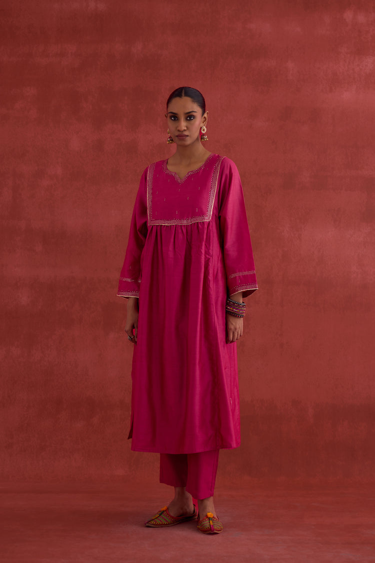 Meera Embroidered Chanderi Kurta Magenta (10039785718059)