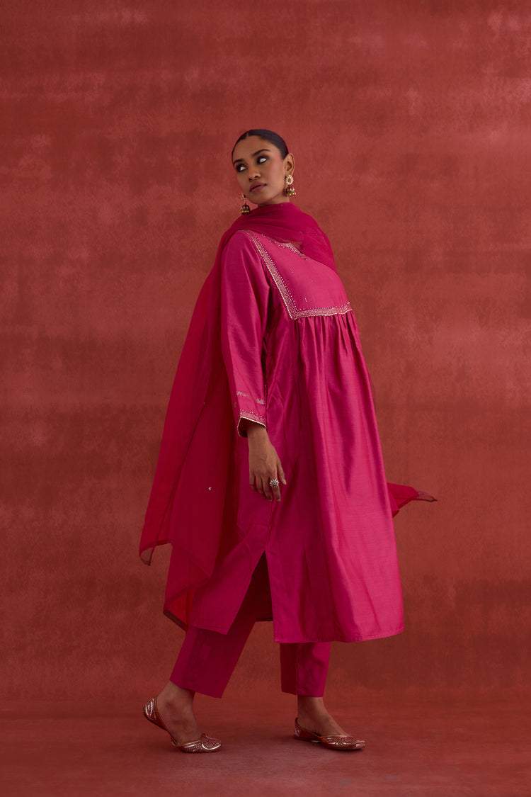 Meera Embroidered Chanderi Kurta Magenta (10039785718059)