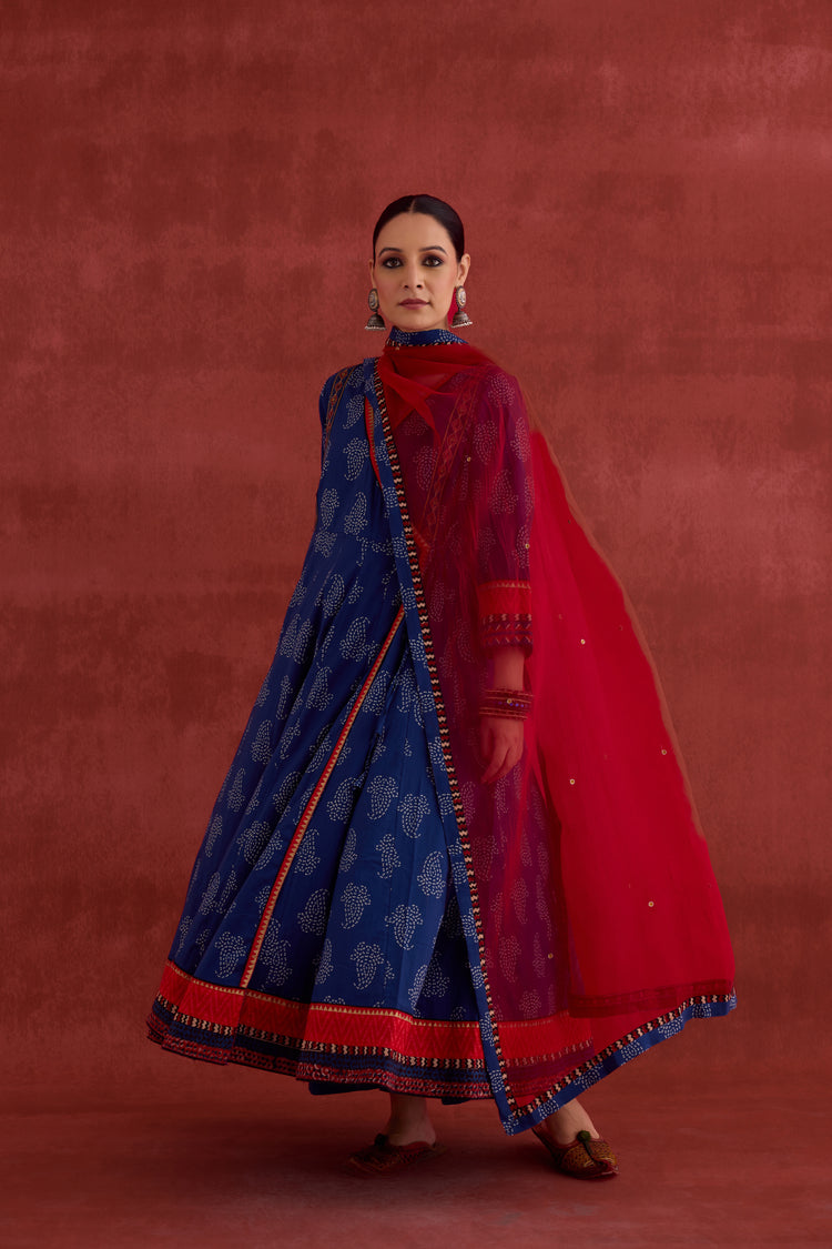 Ira Embroidered Printed Anarkali Kurta Blue (10040109629739)