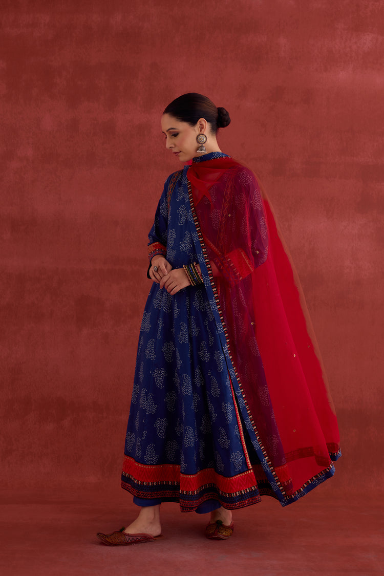 Ira Embroidered Printed Anarkali Kurta Blue (10040109629739)